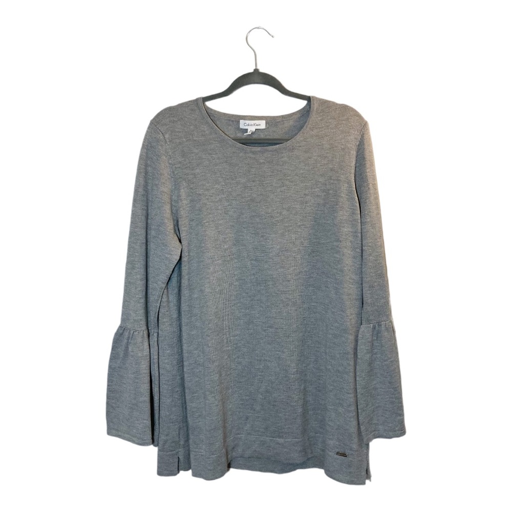 Calvin Klein Flare Sleeve Scoop Neck Gray Women Pullover Sweater Size : XL